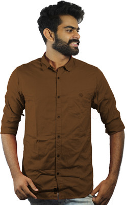 Indi Hemp Men Solid Casual Brown Shirt