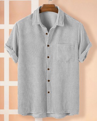 EyeBogler Men Self Design Casual Grey Shirt