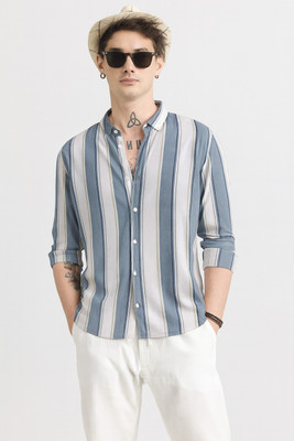 S-LINE Men Striped Casual Light Blue Shirt