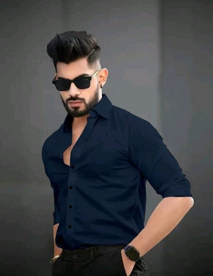 UNNATI TRENDS Men Solid Formal Dark Blue Shirt