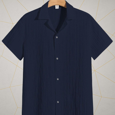 Looksky Men Self Design Casual Dark Blue Shirt