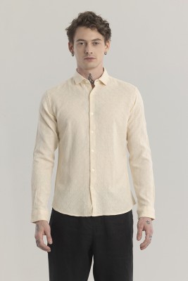 Snitch Men Self Design Casual Beige Shirt