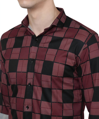 GCFAB Men Checkered Casual Black, Maroon Shirt
