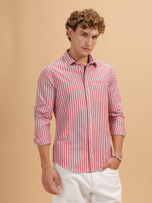WROGN Men Striped Casual Red Shirt