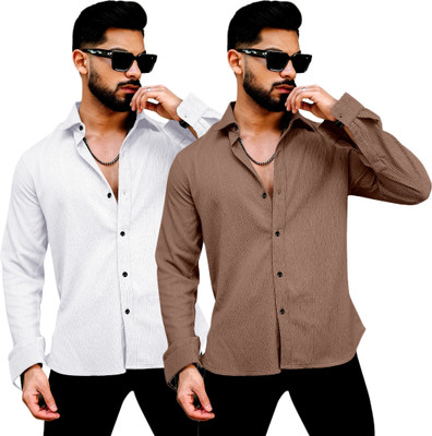 IKON FASHION Men Solid Casual White Shirt(Pack of 2)