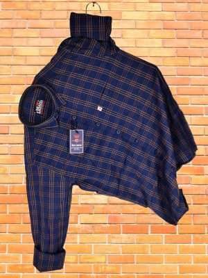 HouseOfCommon Men Checkered Casual Brown, Dark Blue Shirt