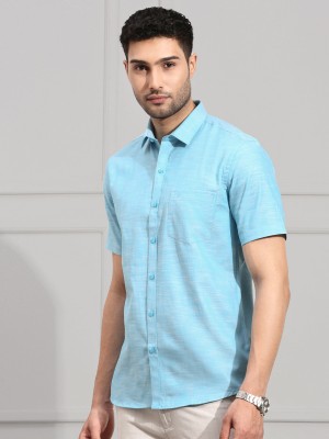 Ramraj Cotton Men Solid Formal Blue Shirt