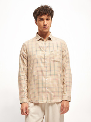 THE BEAR HOUSE Men Checkered Casual Beige Shirt