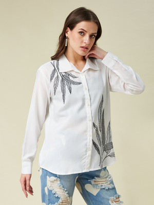 J TURRITOPSIS Casual Embroidered Women White Top