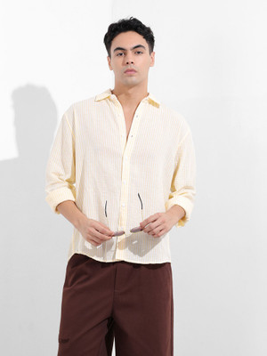 The Indian Garage Co. Men Striped Casual Yellow Shirt