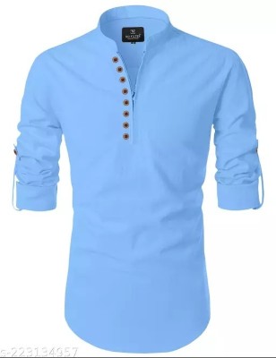 vertaliindustries Men Solid Straight Kurta(Light Blue)