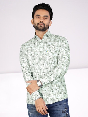 ISUEL FAB Men Printed Casual Light Green Shirt