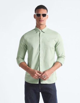 FLYING MACHINE Men Self Design Casual Light Green Shirt