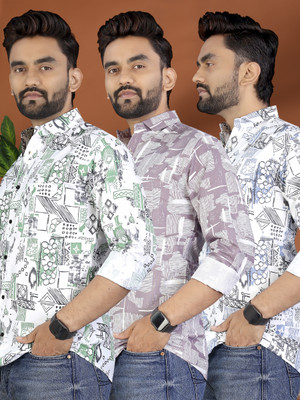 METRONAUT Men Printed Casual Multicolor Shirt(Pack of 3)