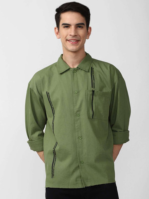 FOREVER 21 Men Printed Casual Dark Green, Black Shirt