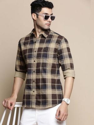 INVICTUS Men Checkered Casual Brown Shirt