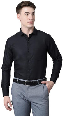 FAVNIC Men Solid Casual Black Shirt