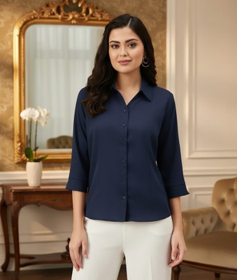 Prieto Women Solid Formal Dark Blue Shirt