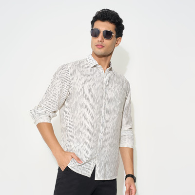 Peregrine by Pantaloons Men Striped Casual White Shirt