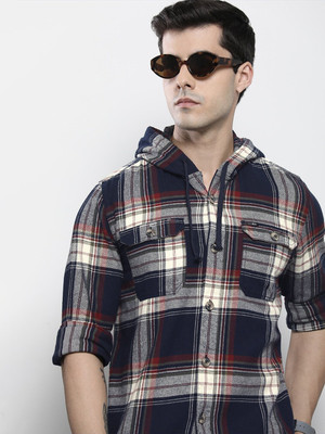 The Indian Garage Co. Men Checkered Casual Dark Blue Shirt