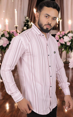 GCFAB Men Self Design Casual Pink Shirt