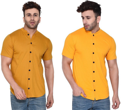 BEYOU FASHION Men Solid Casual Yellow Shirt(Pack of 2)