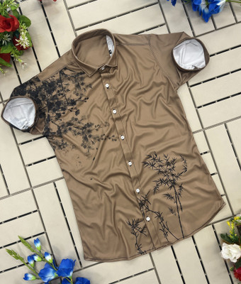 FABDACK Men Floral Print Casual White Shirt