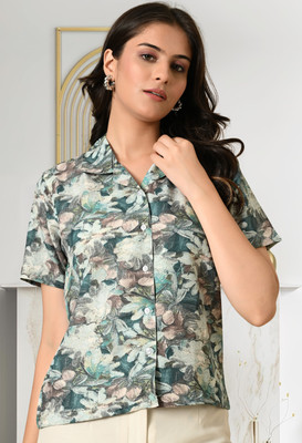 FUBACK Women Printed Casual Green Shirt