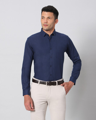 INOS Men Solid Formal Dark Blue Shirt