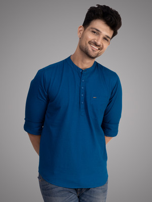 D Finish Men Solid Casual Dark Blue Shirt