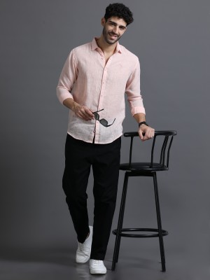 Luise Look Men Self Design Casual Pink Shirt