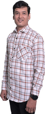 FLY FREE Men Checkered Casual White Shirt