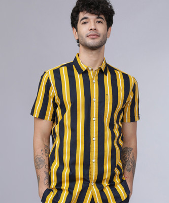 HIGHLANDER Men Striped Casual Yellow, Black Shirt