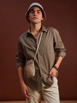 V-MART Men Solid Casual Brown Shirt
