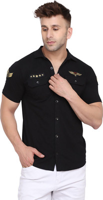HouseOfCommon Men Solid Casual Black Shirt