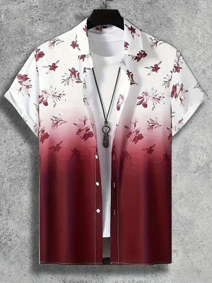 CLUBLAVISH Men Printed Casual Maroon, White Shirt