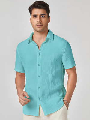 METRONAUT Men Self Design Casual Light Blue Shirt