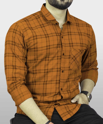 Surhi Men Checkered Casual Brown Shirt