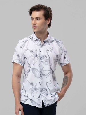 Snitch Men Printed Casual White, Black Shirt