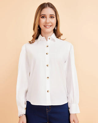 METRONAUT Women Solid Casual White Shirt