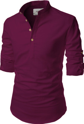 UNIFAV Men Solid Casual Purple Shirt