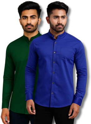 VIMASUTI Men Solid Casual Green, Dark Blue Shirt(Pack of 2)