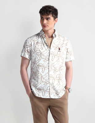 U.S. POLO ASSN. Men Printed Casual Brown, White Shirt