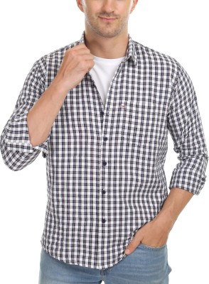 Marc Laurent Men Checkered Casual White, Black Shirt