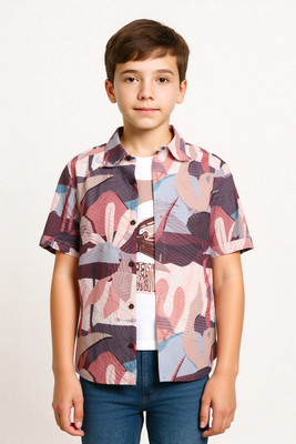 CAVIO Boys Floral Print Casual Brown Shirt