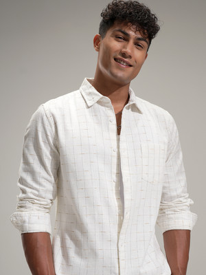 HIGHLANDER Men Self Design Casual White Shirt