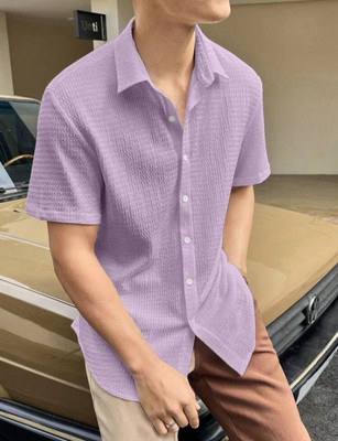 Style Grove Men Solid Casual Purple Shirt