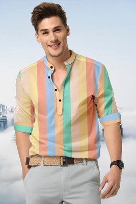 ISUEL FAB Men Striped Formal Yellow Shirt