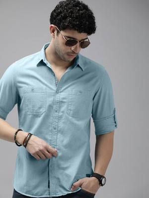 Roadster Men Solid Casual Blue Shirt