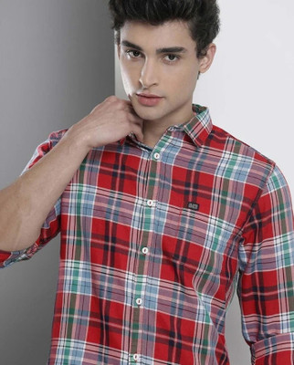 XTOUCH Men Checkered Casual Red Shirt